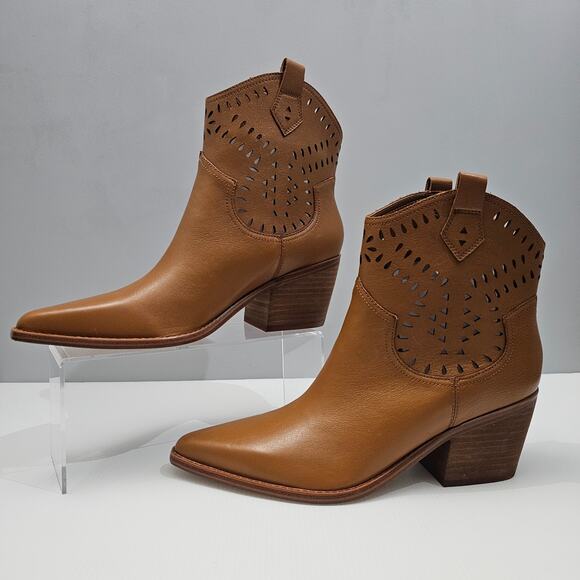 NEW Marc Fisher LTD Elyma Ankle Boot Womens 10 Tan Leather Pointed Toe Western - Picture 2 of 14